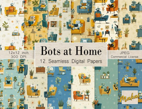12 Seamless MCM Robot Decor Patterns