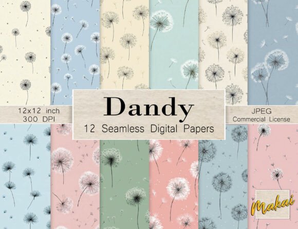 12 Seamless Pastel Dandelion Patterns