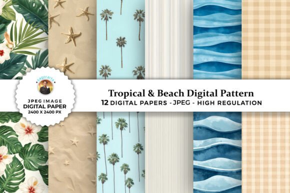 12 Tropical Beach Digital Patterns for Creative Projects and More