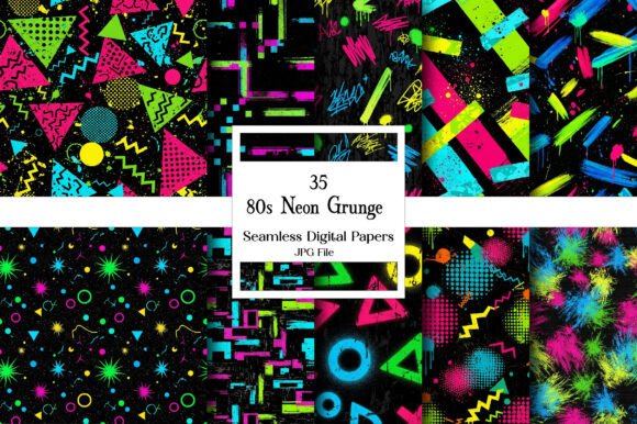 80s Neon Grunge Seamless Patterns for Creative Workflows
