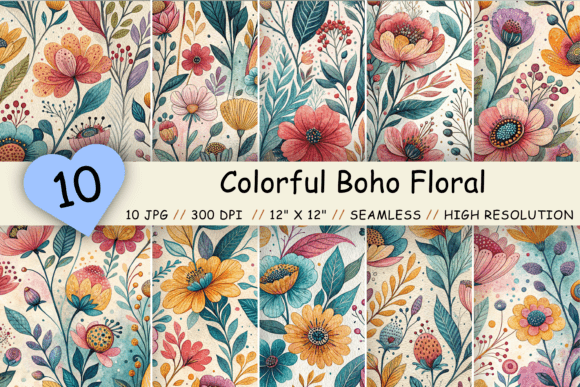 Colorful Boho Floral Seamless Patterns
