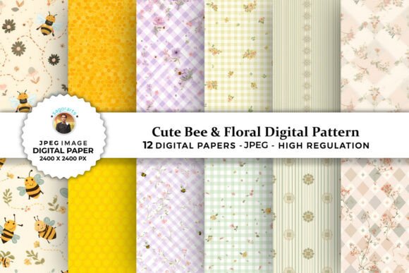 Cute Bee Floral Digital Patterns for Creative Projects