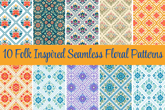 Folk Inspired Seamless Floral Patterns