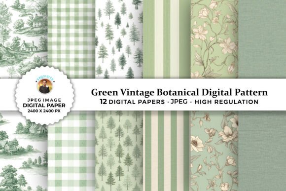 Green Vintage Botanical Digital Patterns