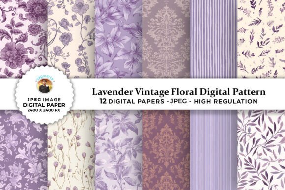 Lavender Vintage Floral Digital Patterns
