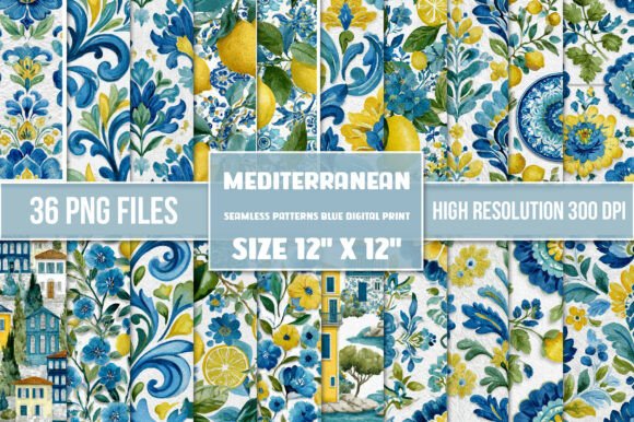 Mediterranean Seamless Patterns Blue for Creative Projects