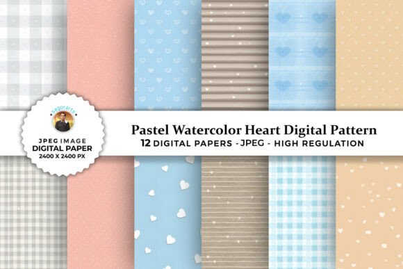Pastel Watercolor Heart Digital Patterns