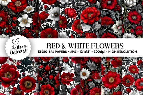 Red White Gothic Flowers Patterns: A Versatile and Striking Design for Creative Projects