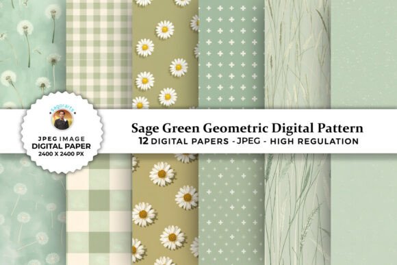 Sage Green Geometric Digital Patterns: A Versatile Choice for Creative Projects