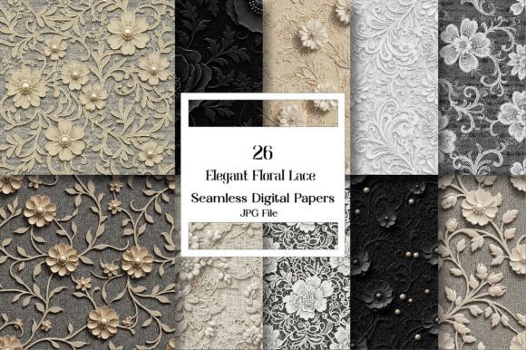 Seamless Elegant Floral Lace Patterns: A Versatile Design Asset for Creative Projects