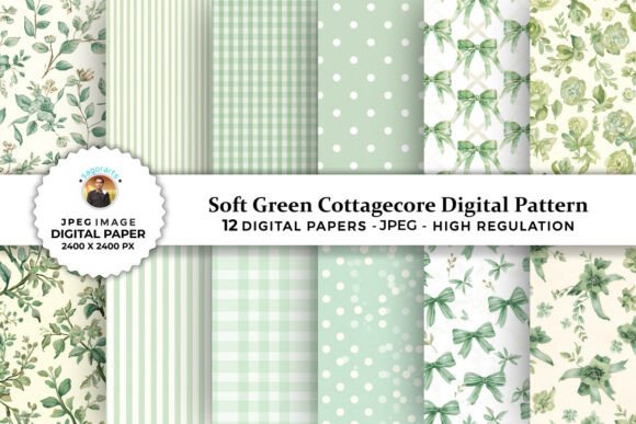Soft Green Cottagecore Digital Patterns for Creative Expression