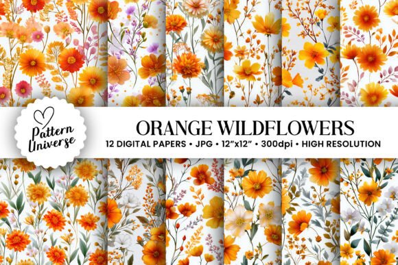 Watercolor Orange Wildflowers Patterns: A Versatile Resource for Creative Projects
