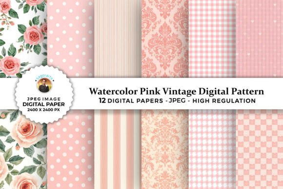 Watercolor Pink Vintage Digital Patterns: A Timeless Touch for Modern Creativity