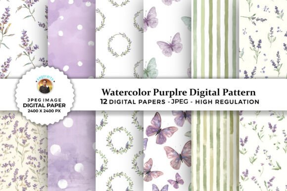 Watercolor Purple Digital Patterns: Versatile and Elegant for Creative Projects