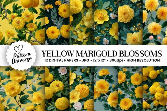 Yellow Marigold Blossoms Patterns: A Versatile Digital Resource for Creative Projects